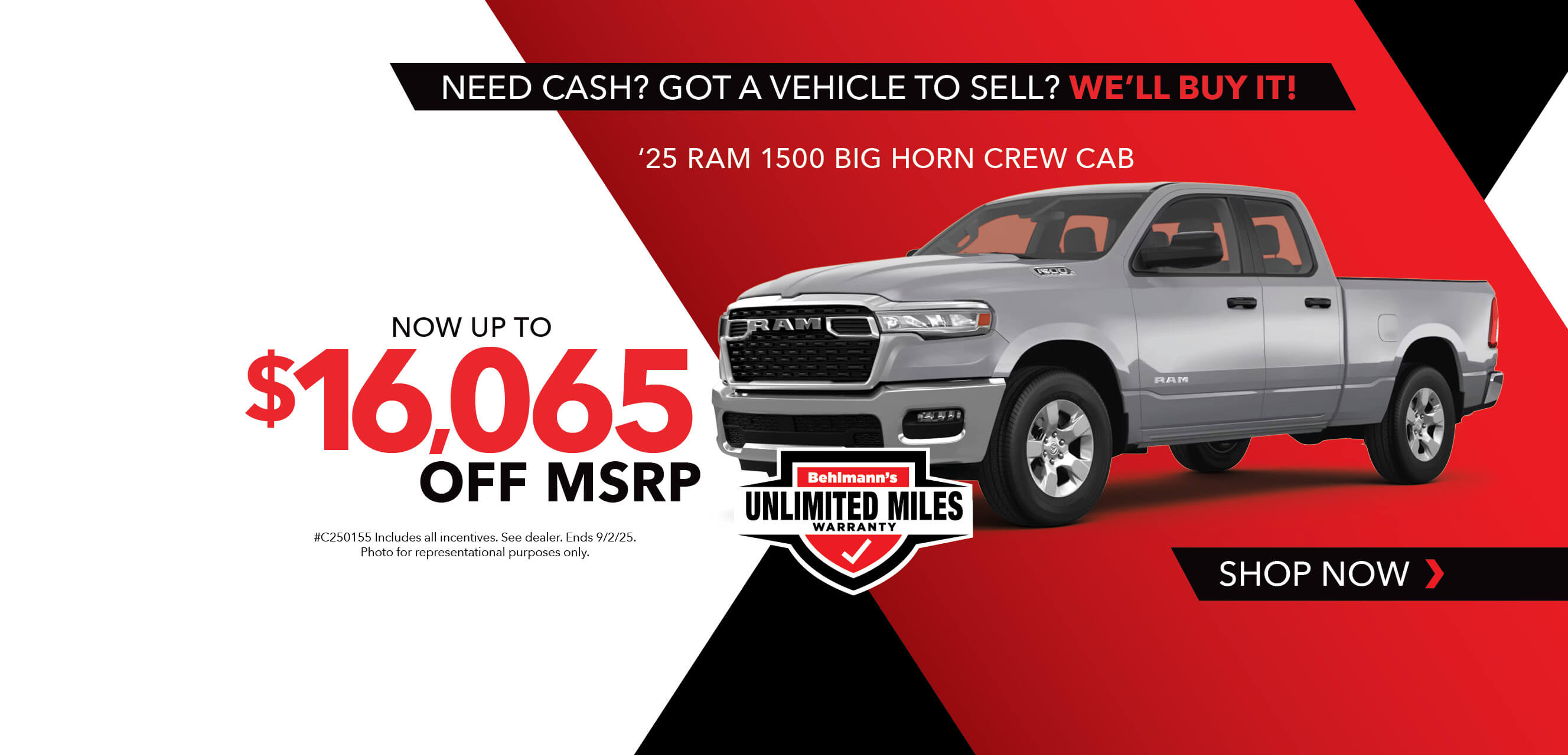 Now up to $16,050 off MSRP on 2025 Ram 1500 Big Horn.